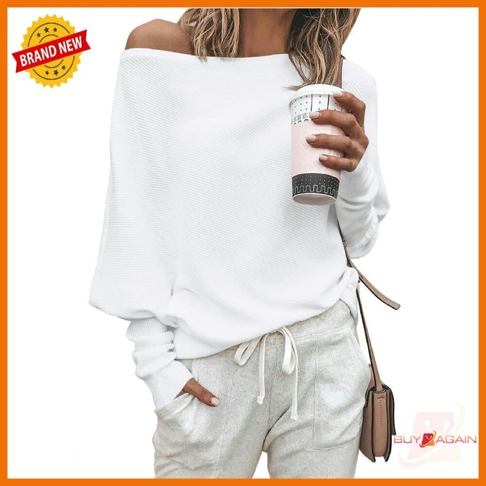 Oversized Batwing Sleeve Off Shoulder Pullover Sweater Loose Fit Stretchy